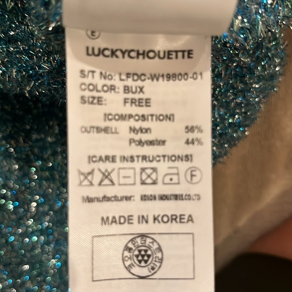 Lucky Chouette Sweater V-Neck Blue Silver Shiny Tinsel Sparkly Large Korea - Picture 7 of 15